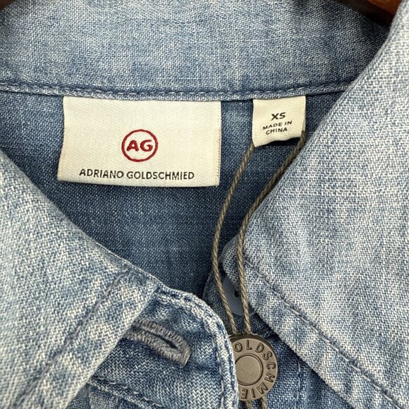 New AG Adriano Goldschmied Women’s Size XS Blue Denim Casual Button Up Shirt S/S - Picture 7 of 9